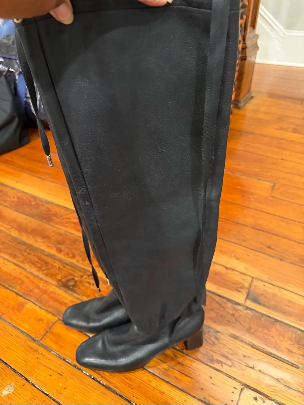 Black Over-the-Knee Women’s Boots with Tie-Front Detail